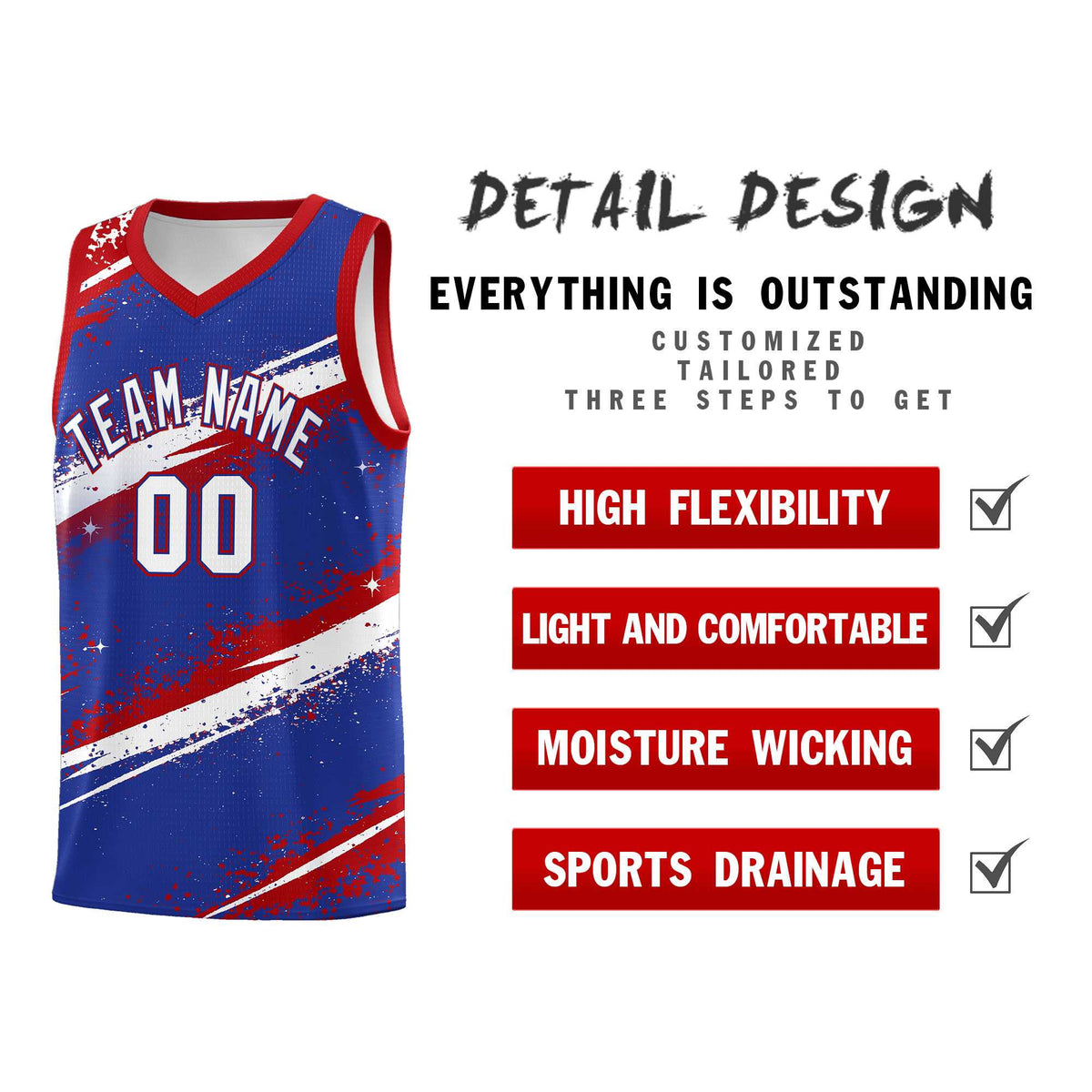 Custom Royal Blue Red White Basketball Jersey Stellar Strike Series Impact Quick-Drying