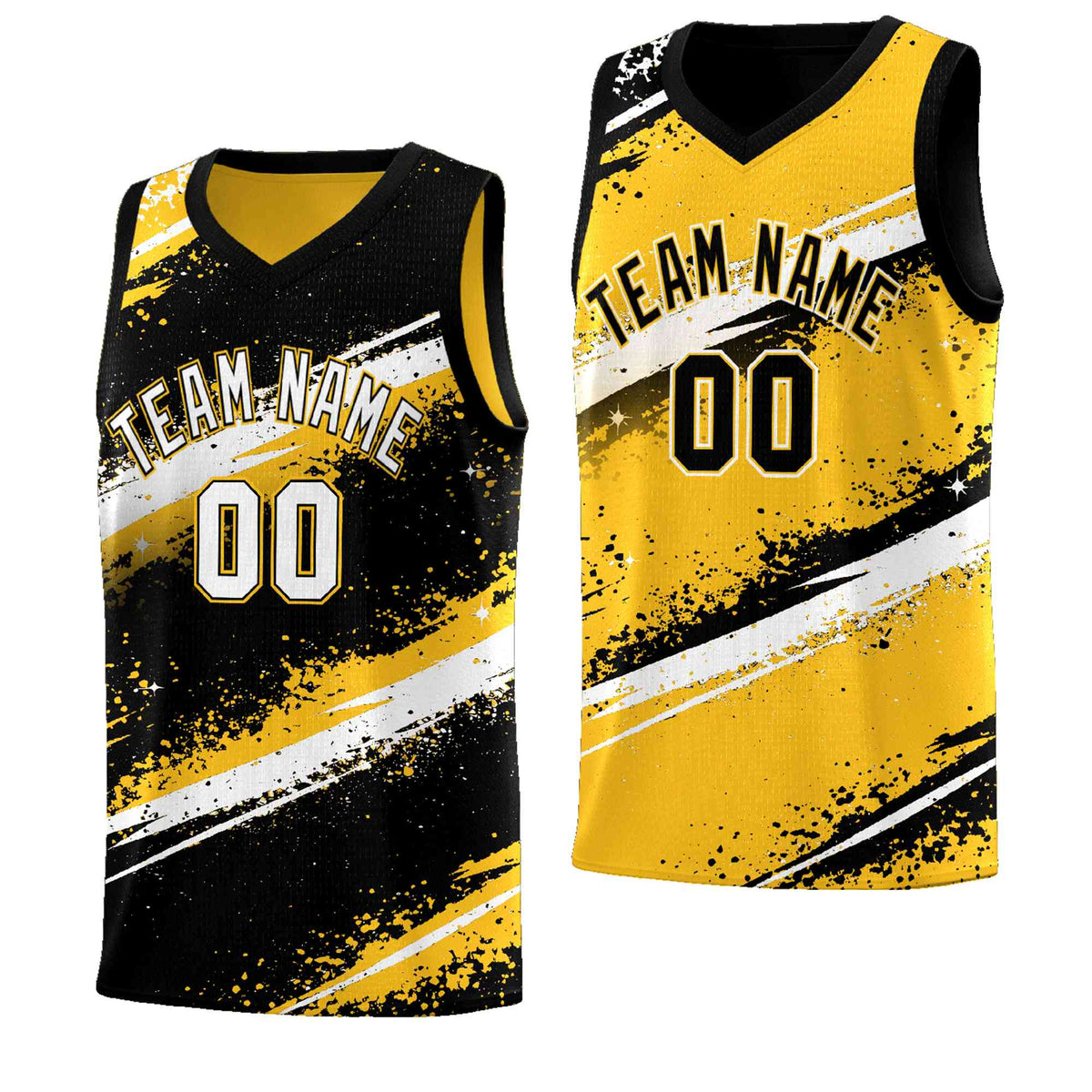 Custom Black Yellow White Basketball Jersey Stellar Strike Series Splash Wrinkle-Resistant
