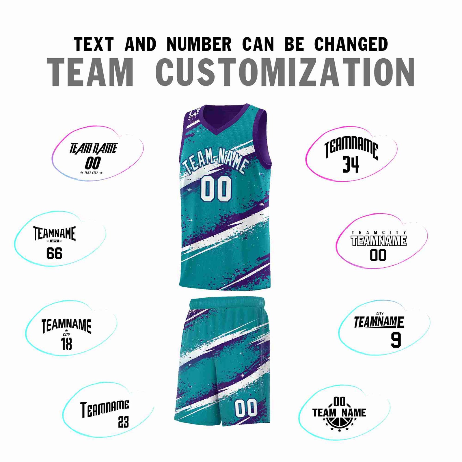 Custom Teal Purple White Basketball Jersey Stellar Strike Series Reversible Drapable