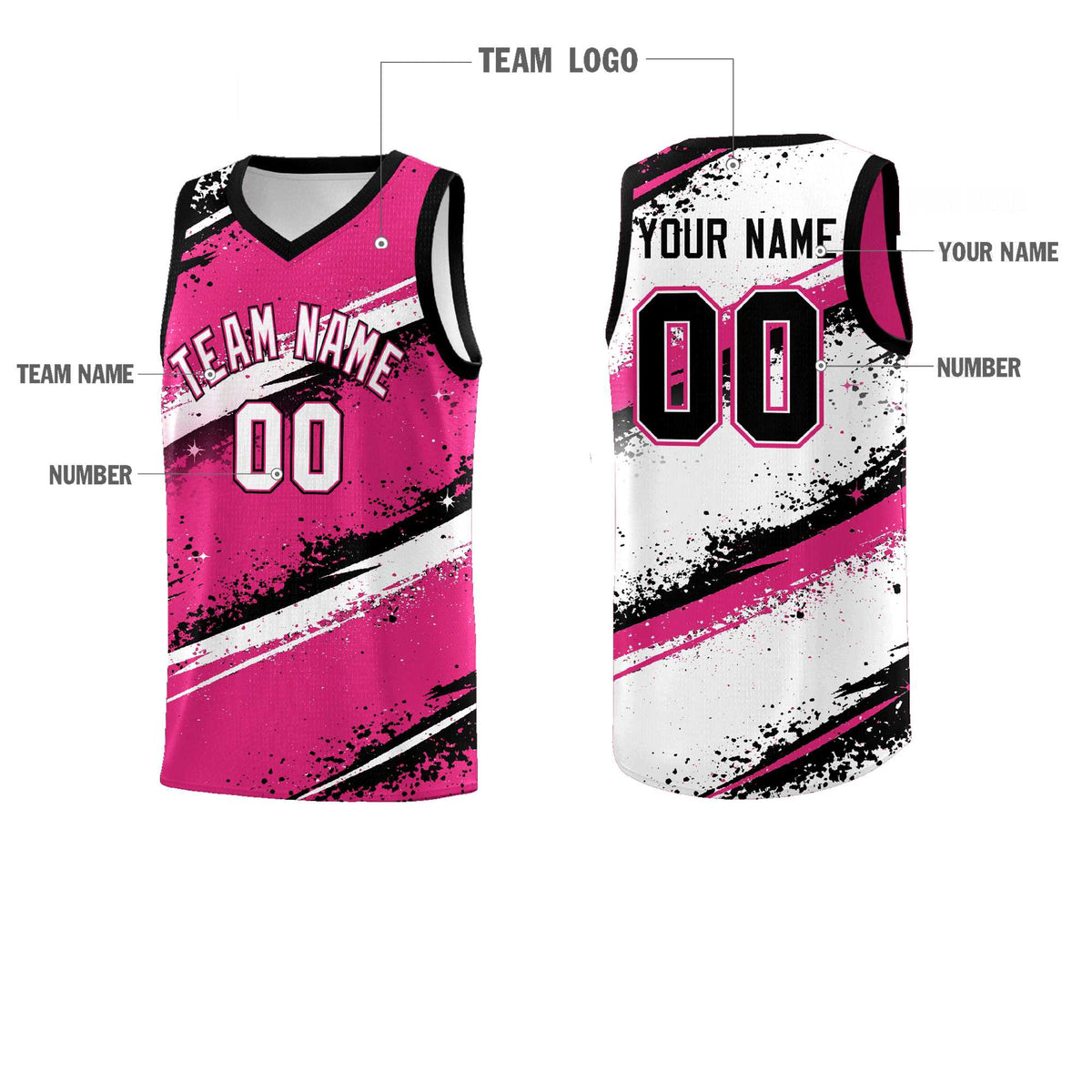 Custom Pink Black White Basketball Jersey Stellar Strike Series Dynamic Sublimation Printing