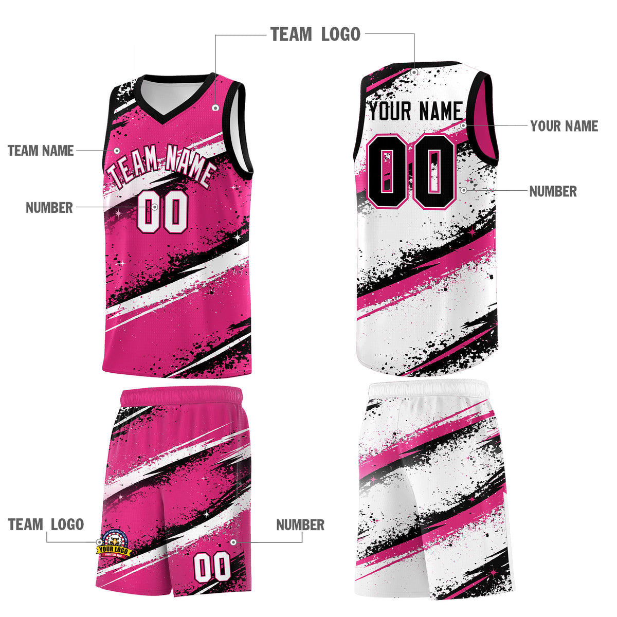 Custom Pink Black White Basketball Jersey Stellar Strike Series Dynamic Sublimation Printing
