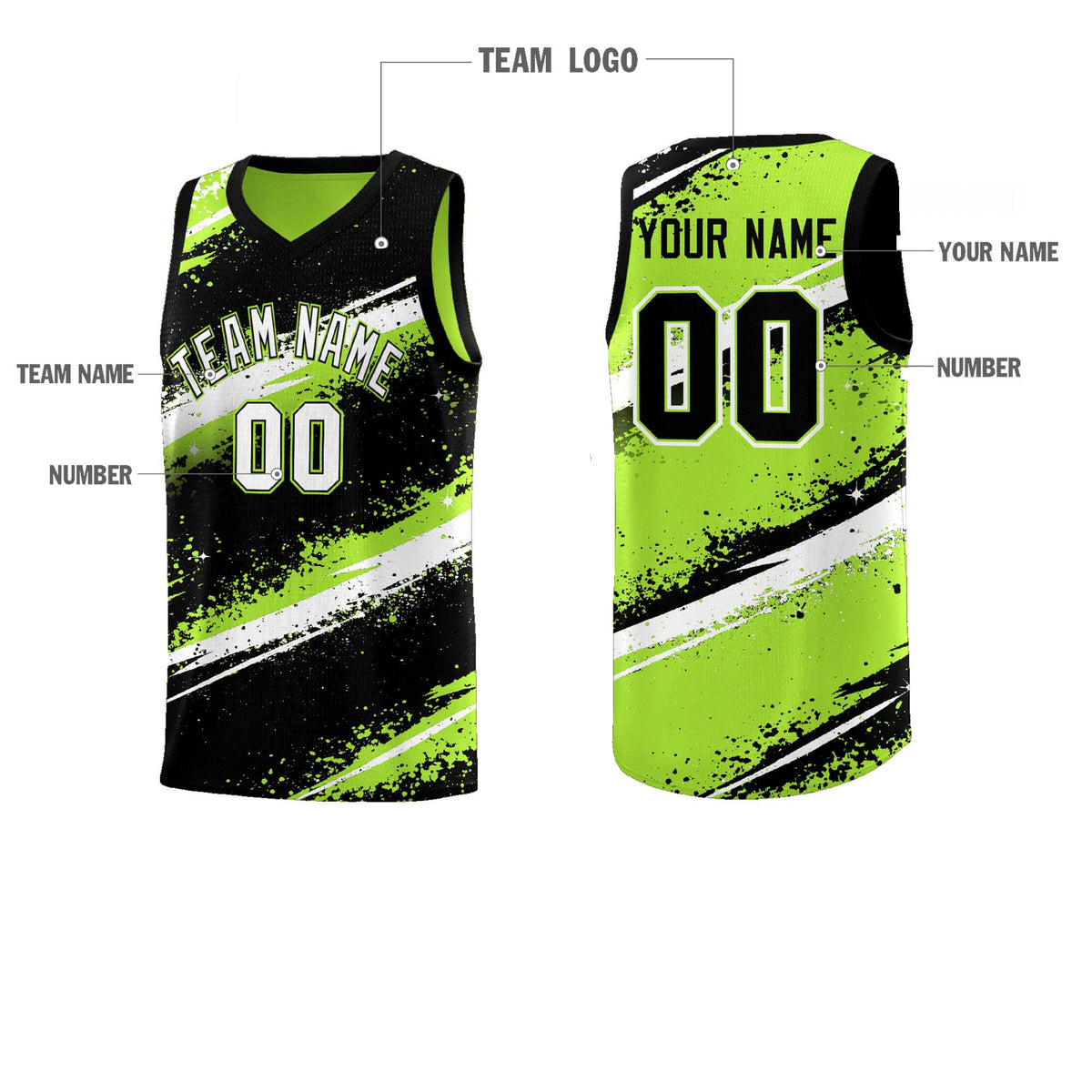 Custom Black Green White Basketball Jersey Stellar Strike Series Velocity Breathable