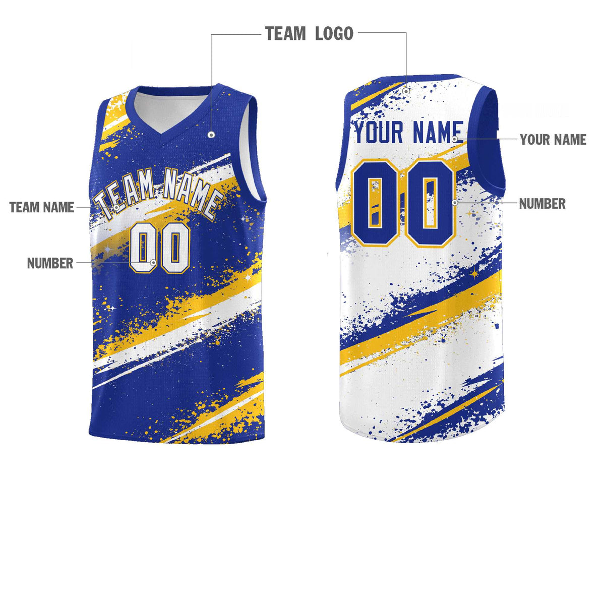 Custom Royal Blue Yellow White Basketball Jersey Stellar Strike Series Cosmic Quick-Drying