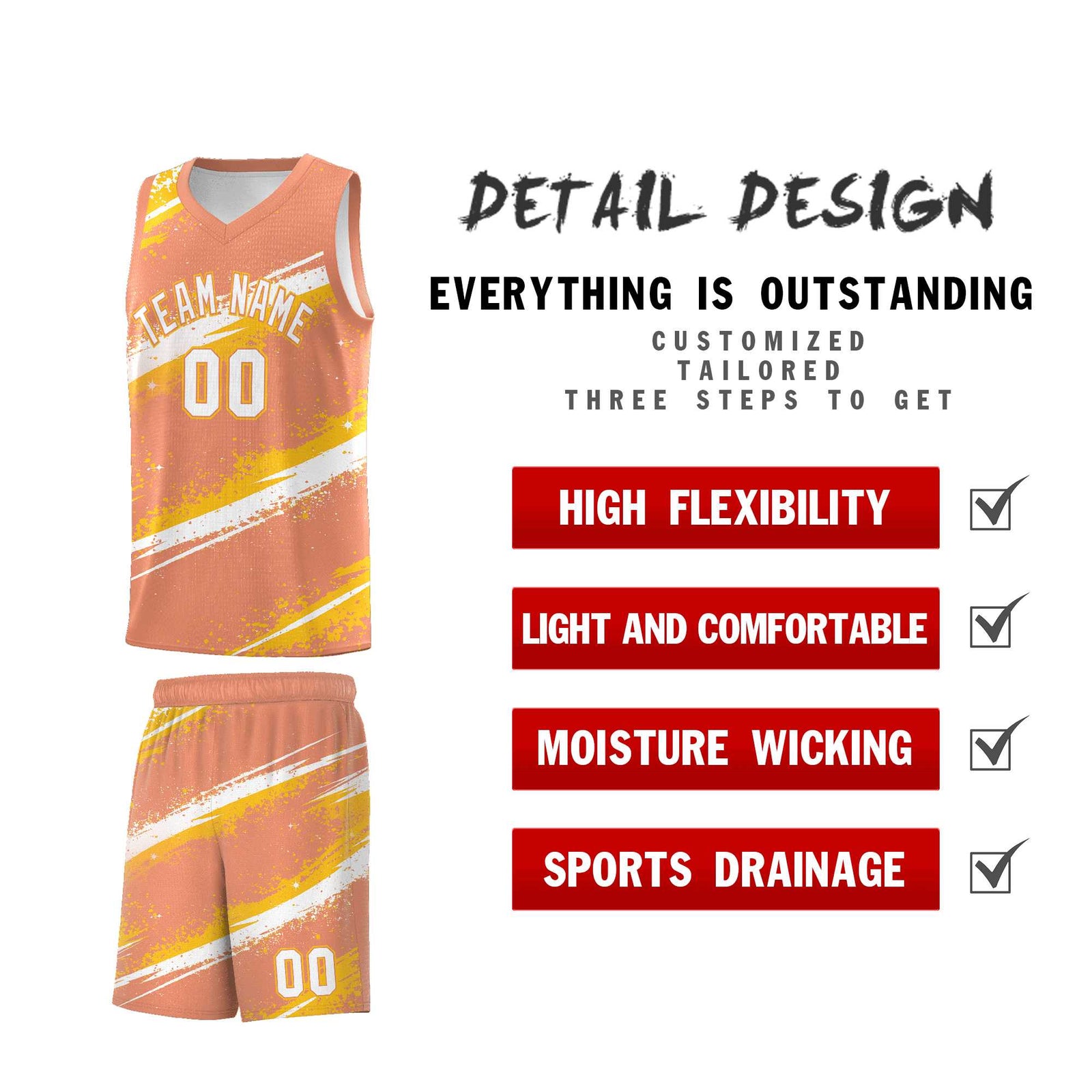 Custom Light Orange Yellow White Basketball Jersey Stellar Strike Series Stellar Wrinkle-Resistant
