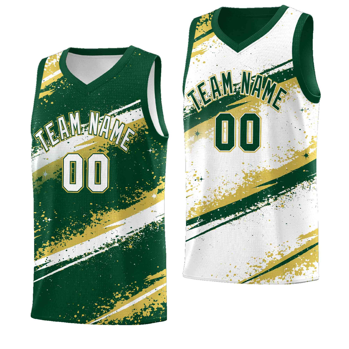 Custom Dark Green Old Gold White Basketball Jersey Stellar Strike Series Splash Drapable