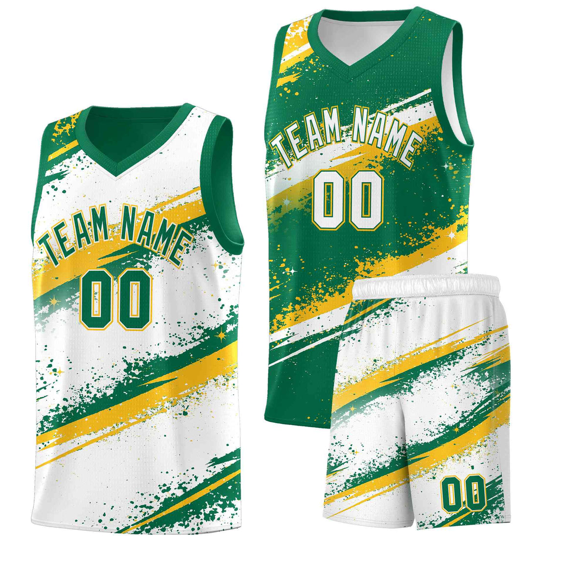 Custom Kelly Green Yellow White Basketball Jersey Stellar Strike Series Reversible Sublimation Printing