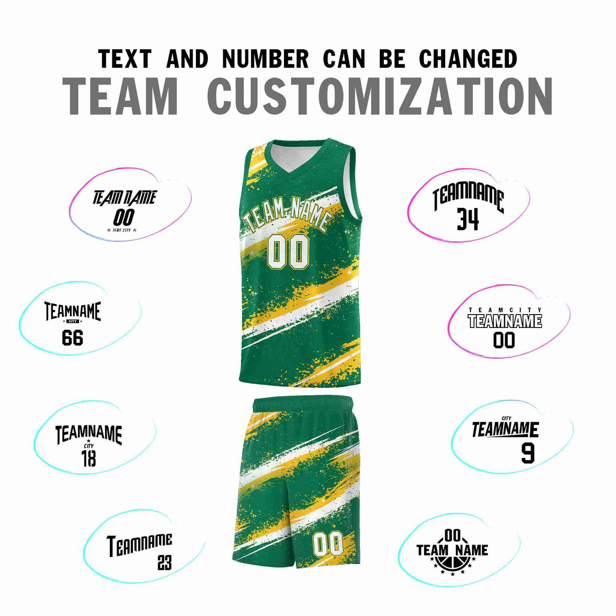 Custom Kelly Green Yellow White Basketball Jersey Stellar Strike Series Reversible Sublimation Printing