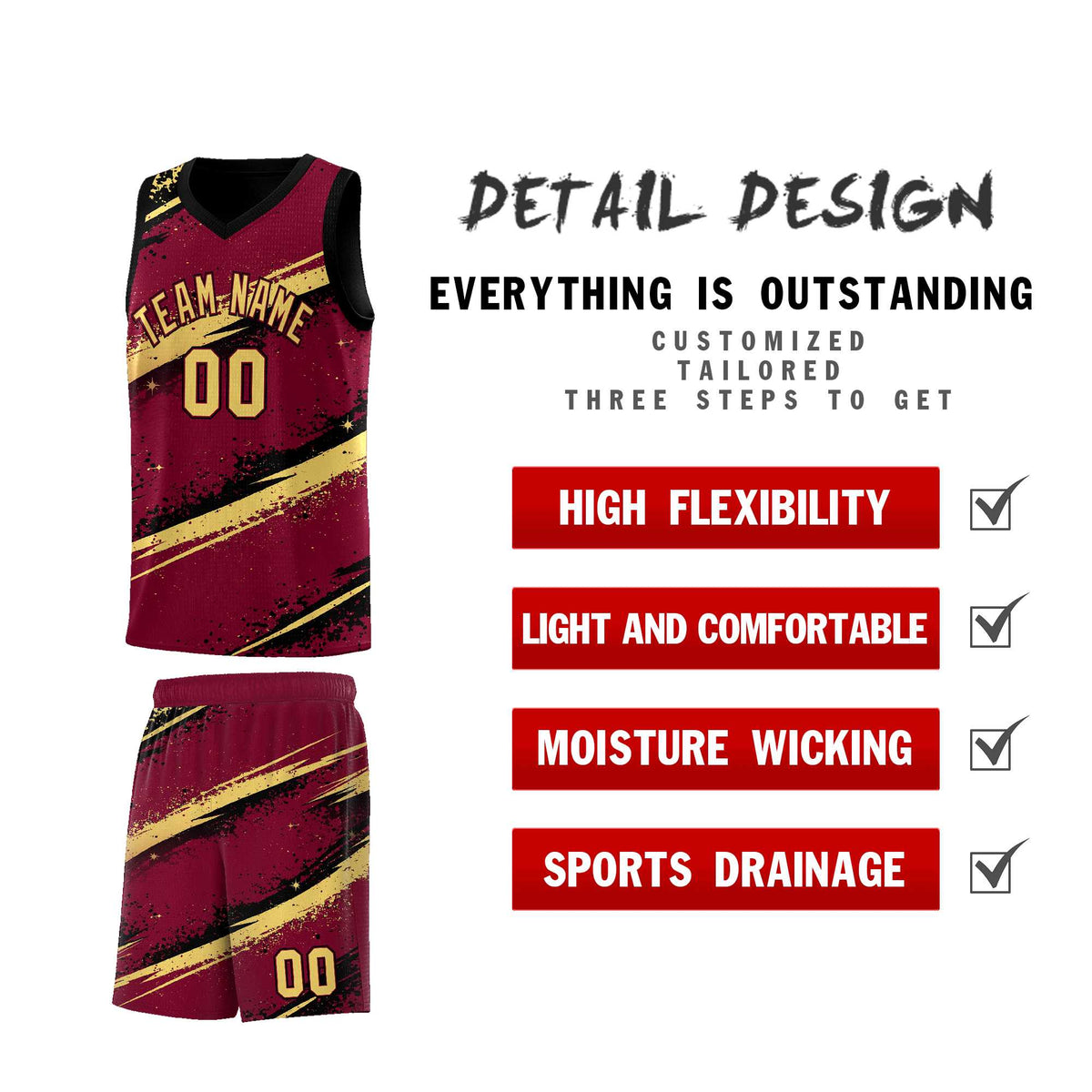 Custom Crimson Black Khaki Basketball Jersey Stellar Strike Series Dynamic Breathable