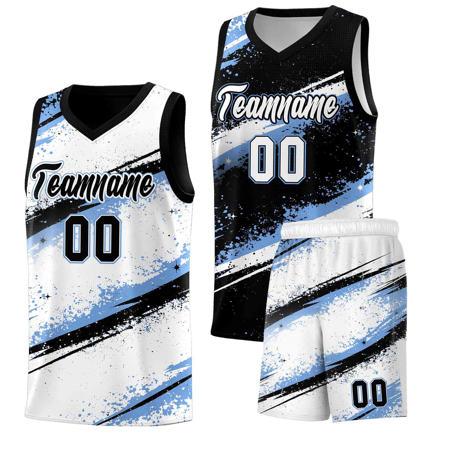 Custom Black Light Blue White Basketball Jersey Stellar Strike Series Splash Quick-Drying
