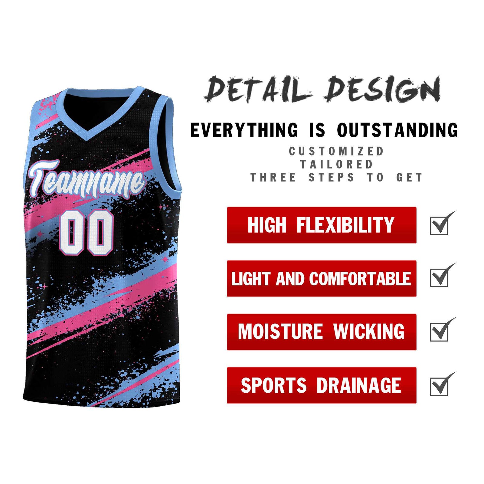 Custom Black Pink Light Blue Basketball Jersey Stellar Strike Series Reversible Lightweight