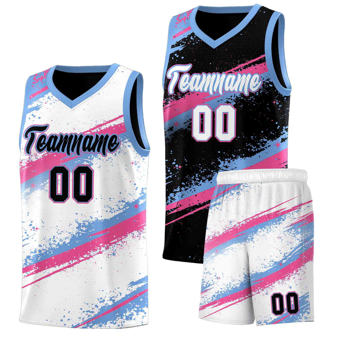 Custom Black Pink Light Blue Basketball Jersey Stellar Strike Series Reversible Lightweight