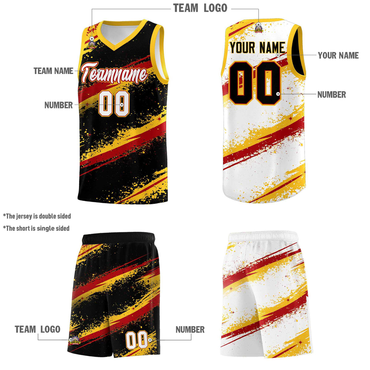Custom Black Yellow Red Basketball Jersey Stellar Strike Series Dynamic Wrinkle-Resistant