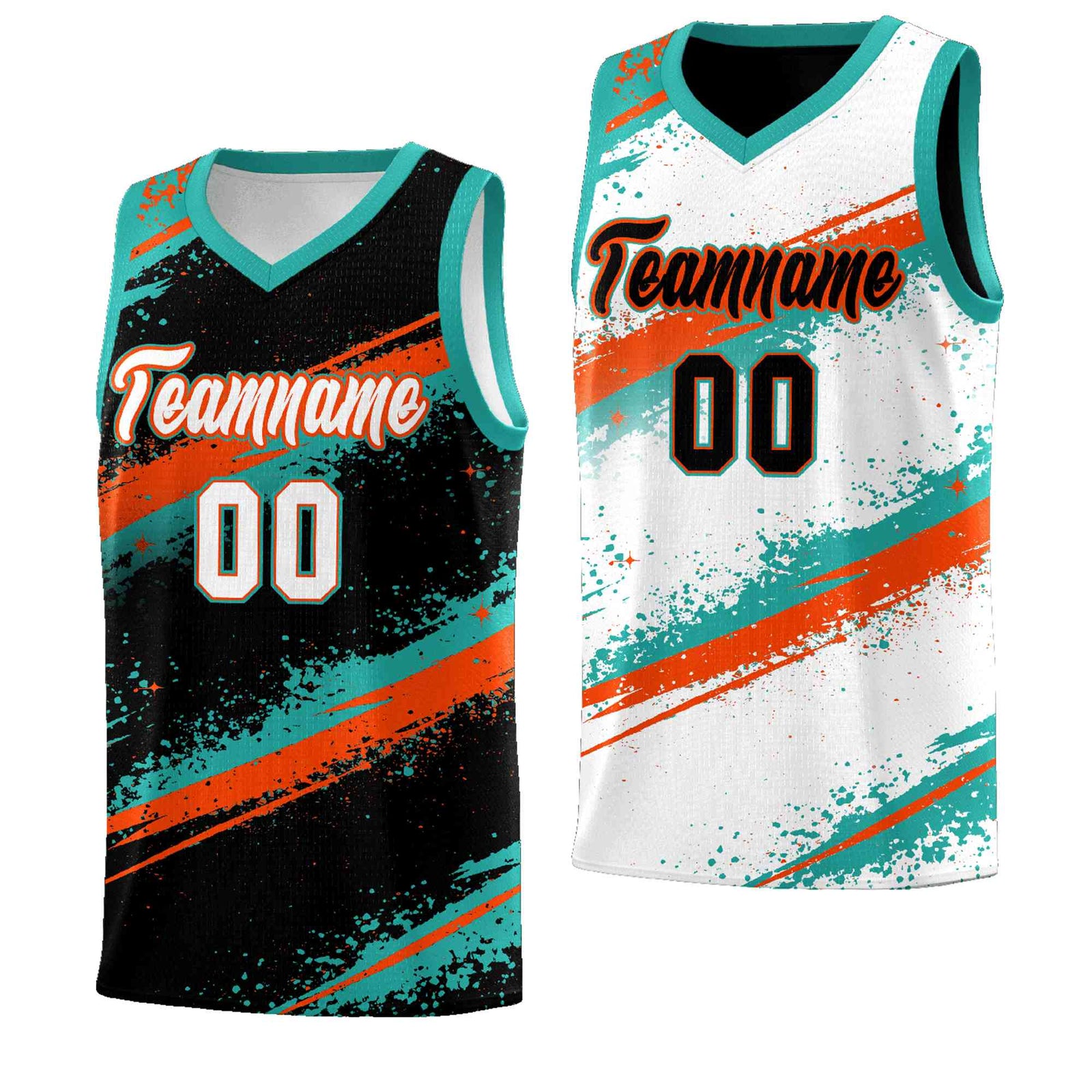 Custom Black Aqua Orange Basketball Jersey Stellar Strike Series Velocity Drapable