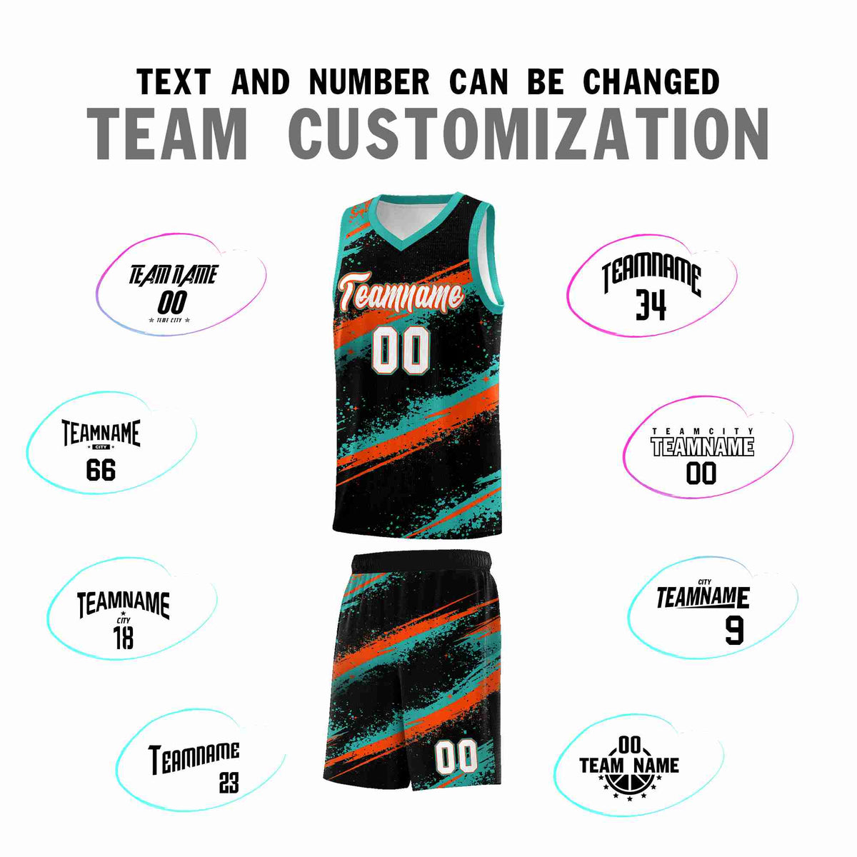 Custom Black Aqua Orange Basketball Jersey Stellar Strike Series Velocity Drapable