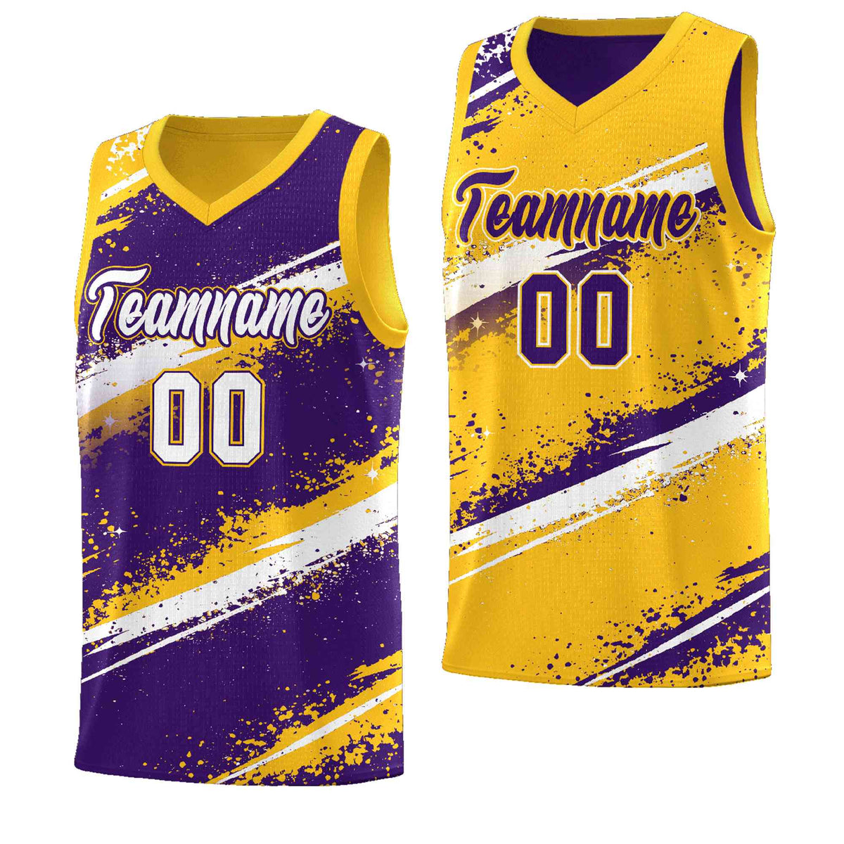 Custom Purple Yellow White Basketball Jersey Stellar Strike Series Cosmic Sublimation Printing