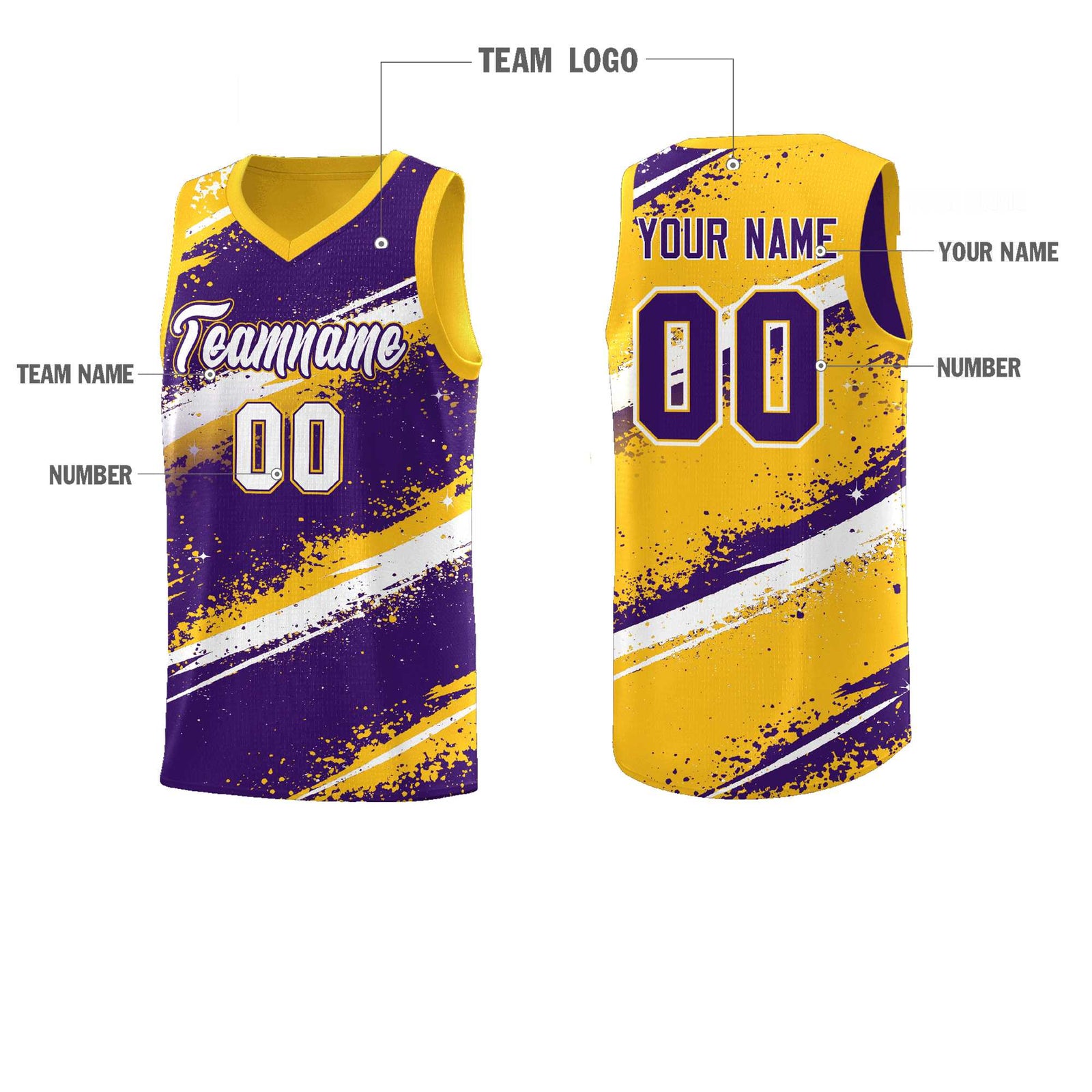 Custom Purple Yellow White Basketball Jersey Stellar Strike Series Cosmic Sublimation Printing