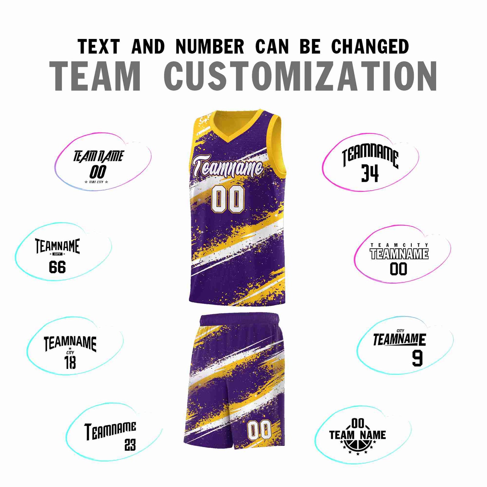 Custom Purple Yellow White Basketball Jersey Stellar Strike Series Cosmic Sublimation Printing