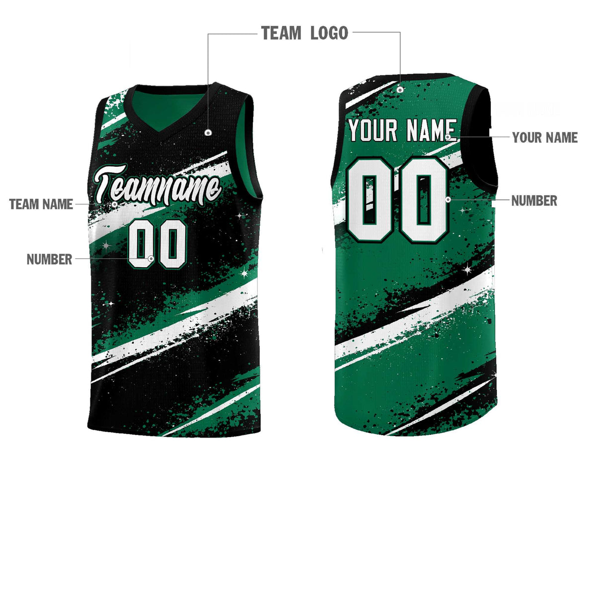 Custom Black Kelly Green White Basketball Jersey Stellar Strike Series Splash Lightweight