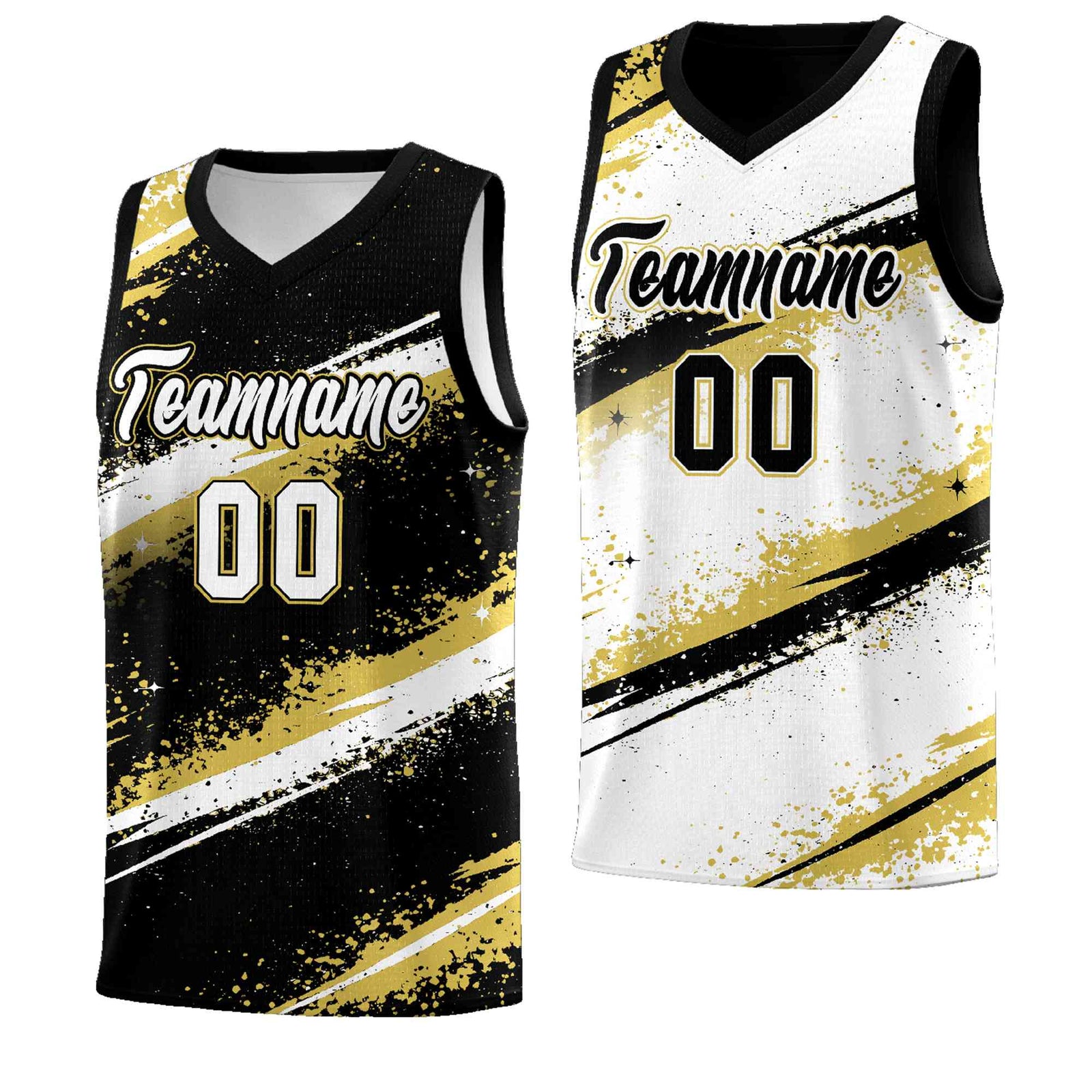 Custom Black Old Gold White Basketball Jersey Stellar Strike Series Reversible Wrinkle-Resistant