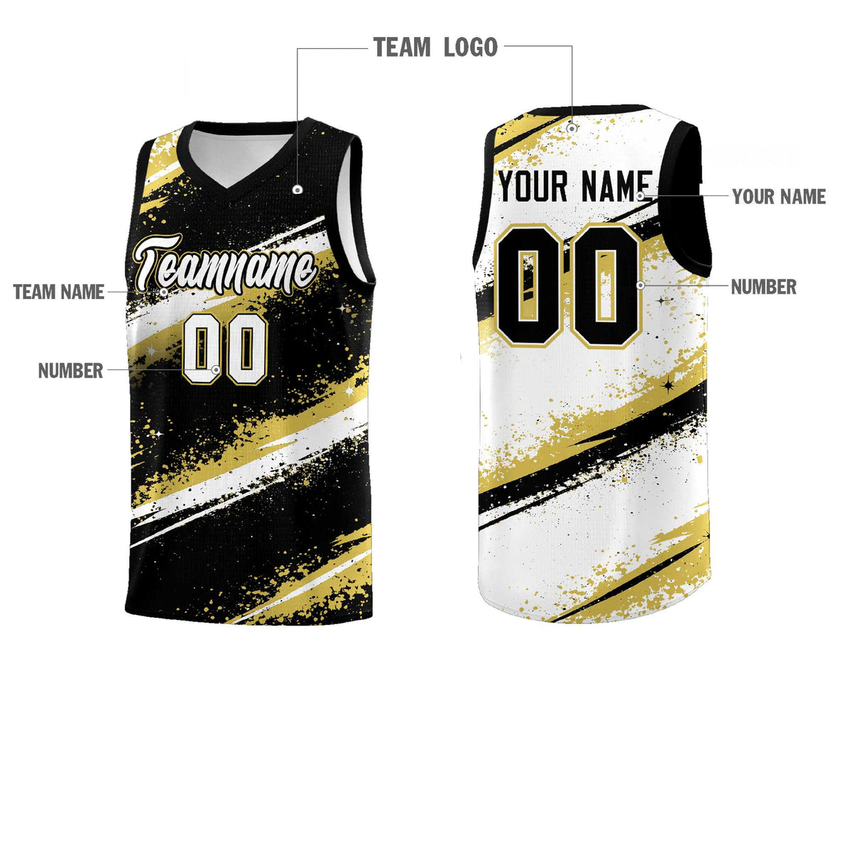 Custom Black Old Gold White Basketball Jersey Stellar Strike Series Reversible Wrinkle-Resistant