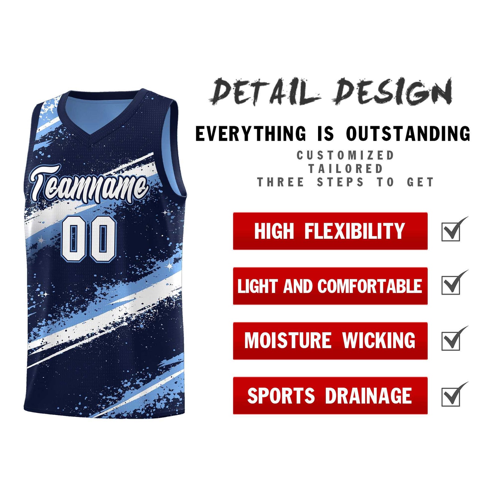 Custom Navy Light Blue White Basketball Jersey Stellar Strike Series Dynamic Drapable