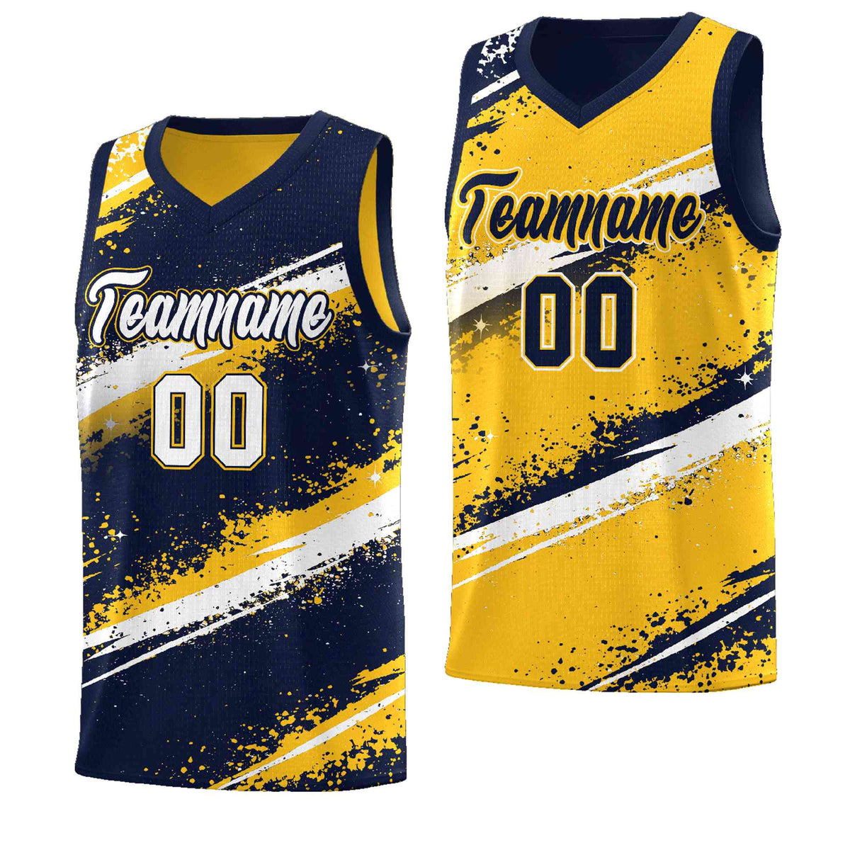 Custom Navy Yellow White Basketball Jersey Stellar Strike Series Velocity Sublimation Printing