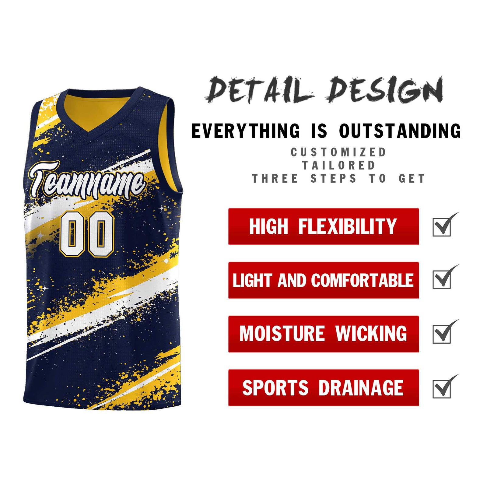 Custom Navy Yellow White Basketball Jersey Stellar Strike Series Velocity Sublimation Printing
