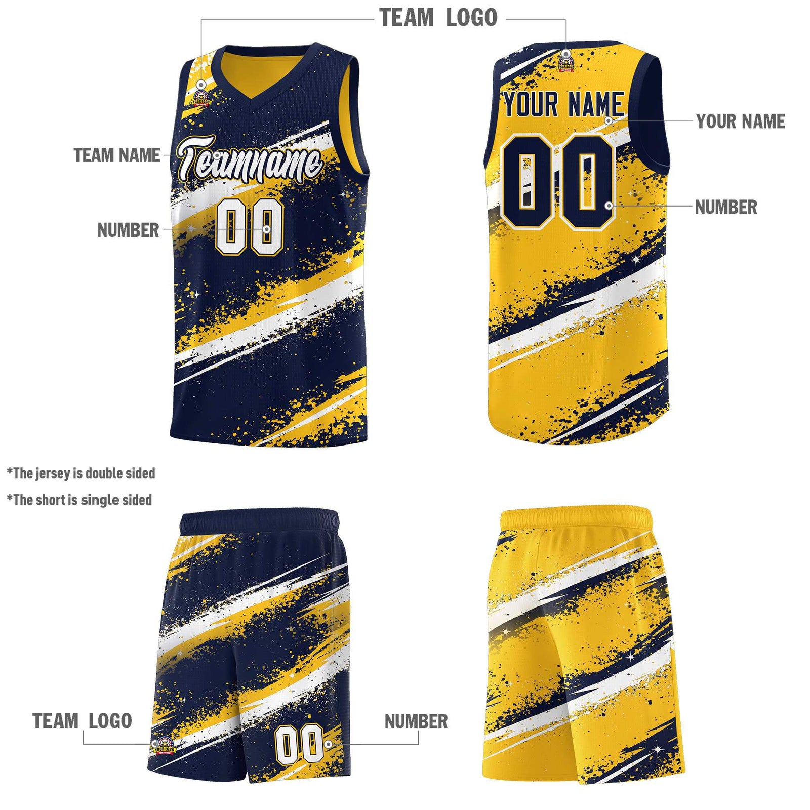 Custom Navy Yellow White Basketball Jersey Stellar Strike Series Velocity Sublimation Printing