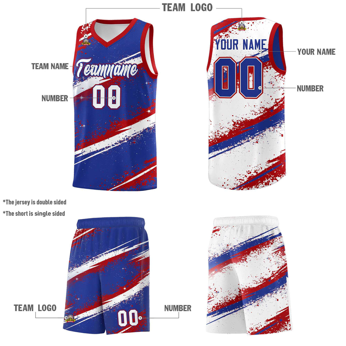 Custom Royal Blue Red White Basketball Jersey Stellar Strike Series Impact Quick-Drying