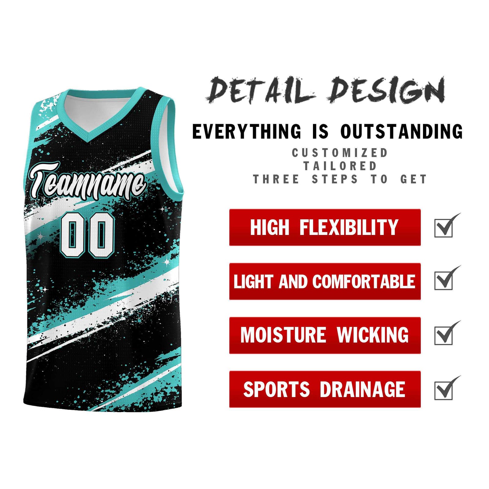 Custom Black Teal-04 White Basketball Jersey Stellar Strike Series Stellar Lightweight