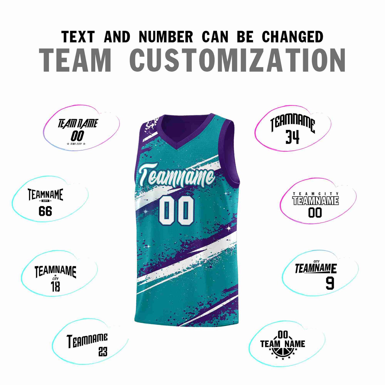 Custom Teal Purple White Basketball Jersey Stellar Strike Series Reversible Drapable