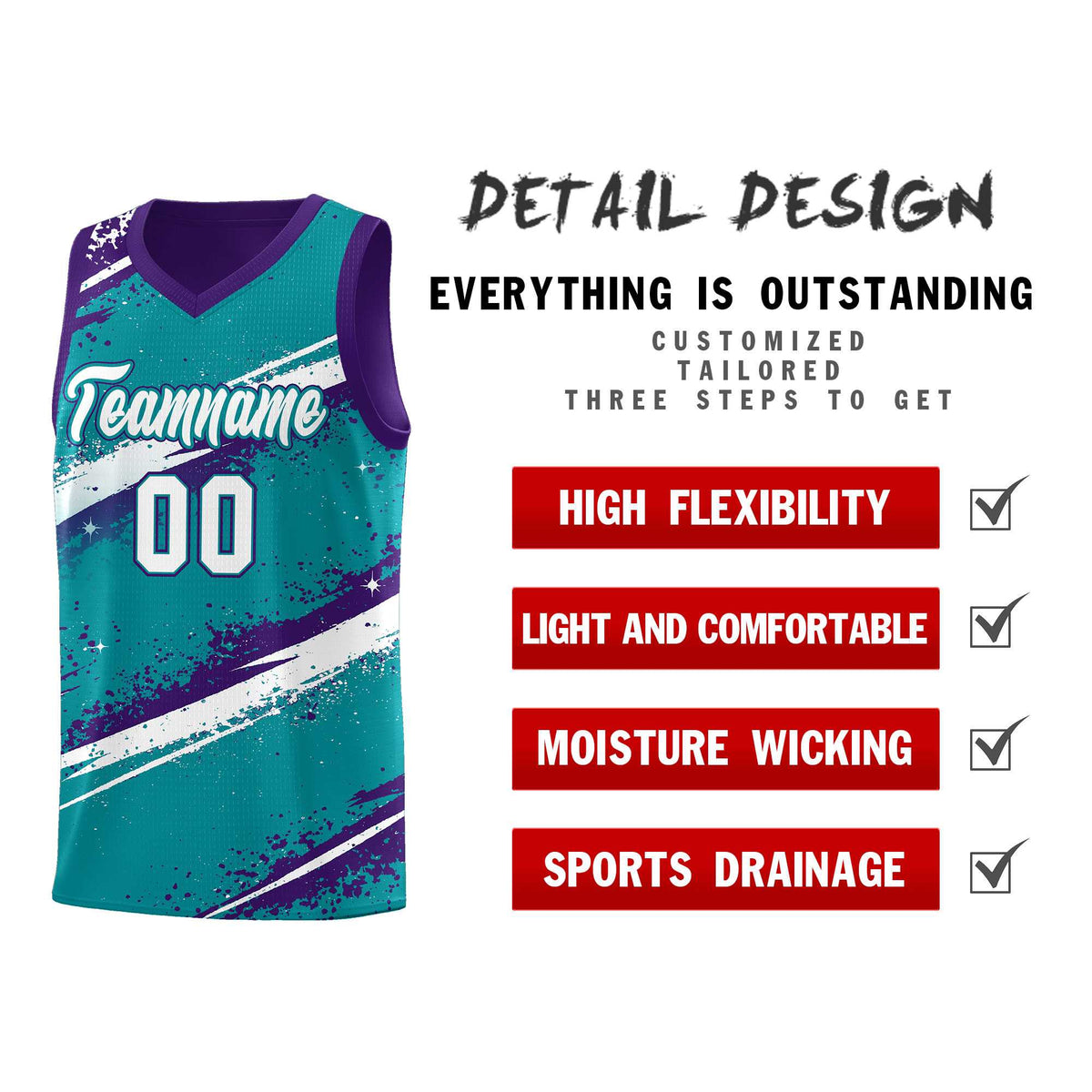 Custom Teal Purple White Basketball Jersey Stellar Strike Series Reversible Drapable