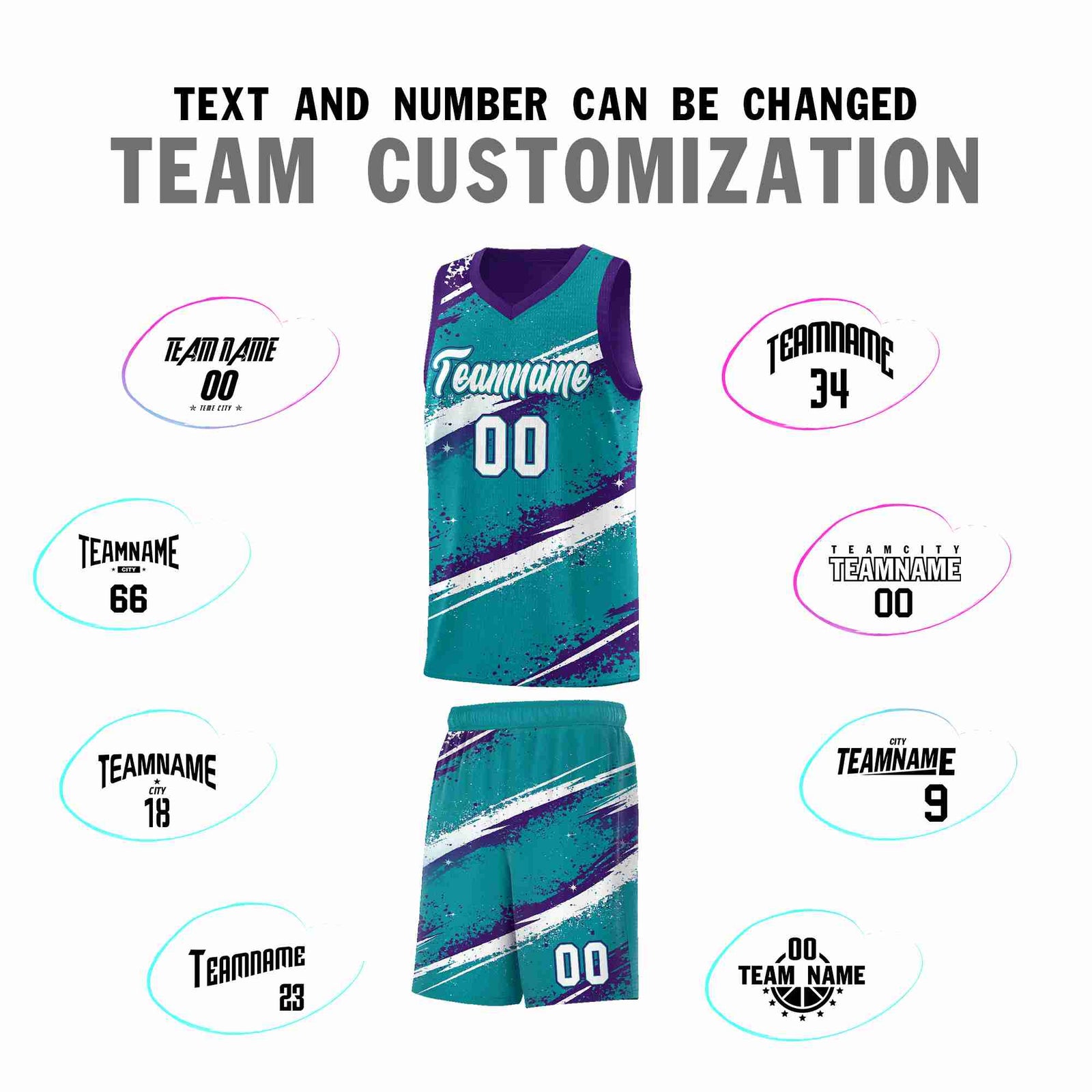 Custom Teal Purple White Basketball Jersey Stellar Strike Series Reversible Drapable