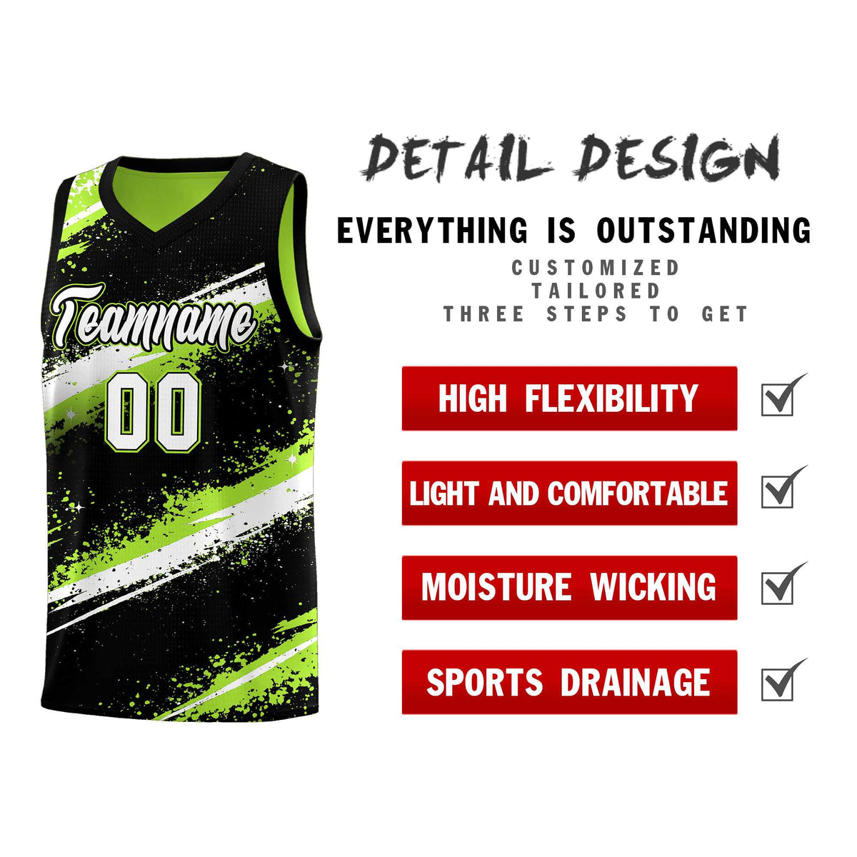 Custom Black Green White Basketball Jersey Stellar Strike Series Velocity Breathable