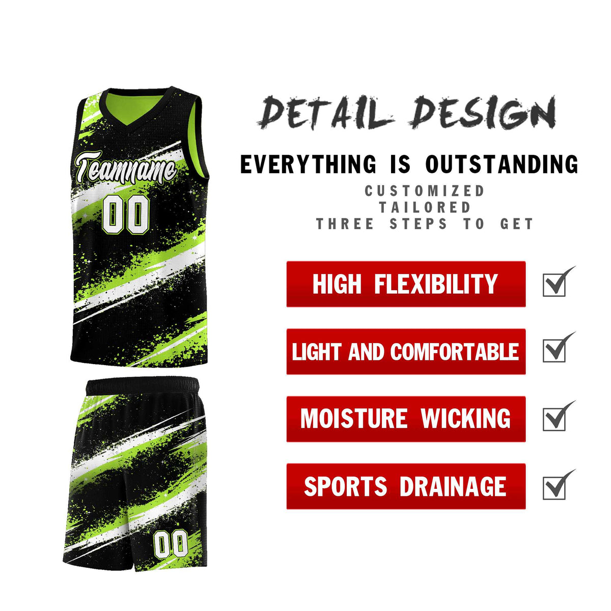 Custom Black Green White Basketball Jersey Stellar Strike Series Velocity Breathable