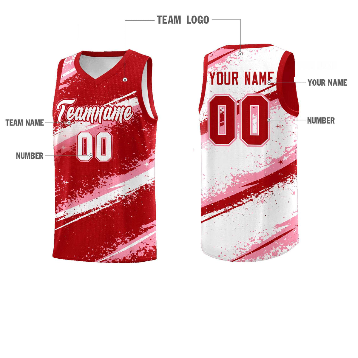 Custom Red Light Pink White Basketball Jersey Stellar Strike Series Impact Lightweight