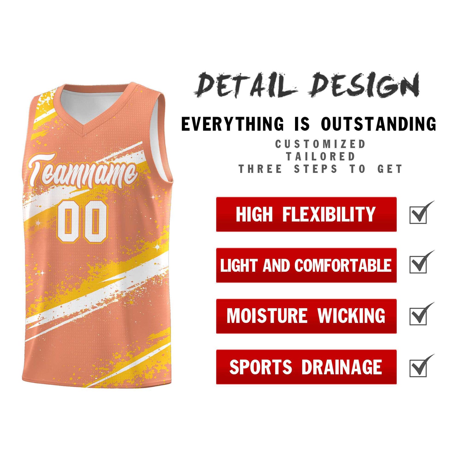 Custom Light Orange Yellow White Basketball Jersey Stellar Strike Series Stellar Wrinkle-Resistant