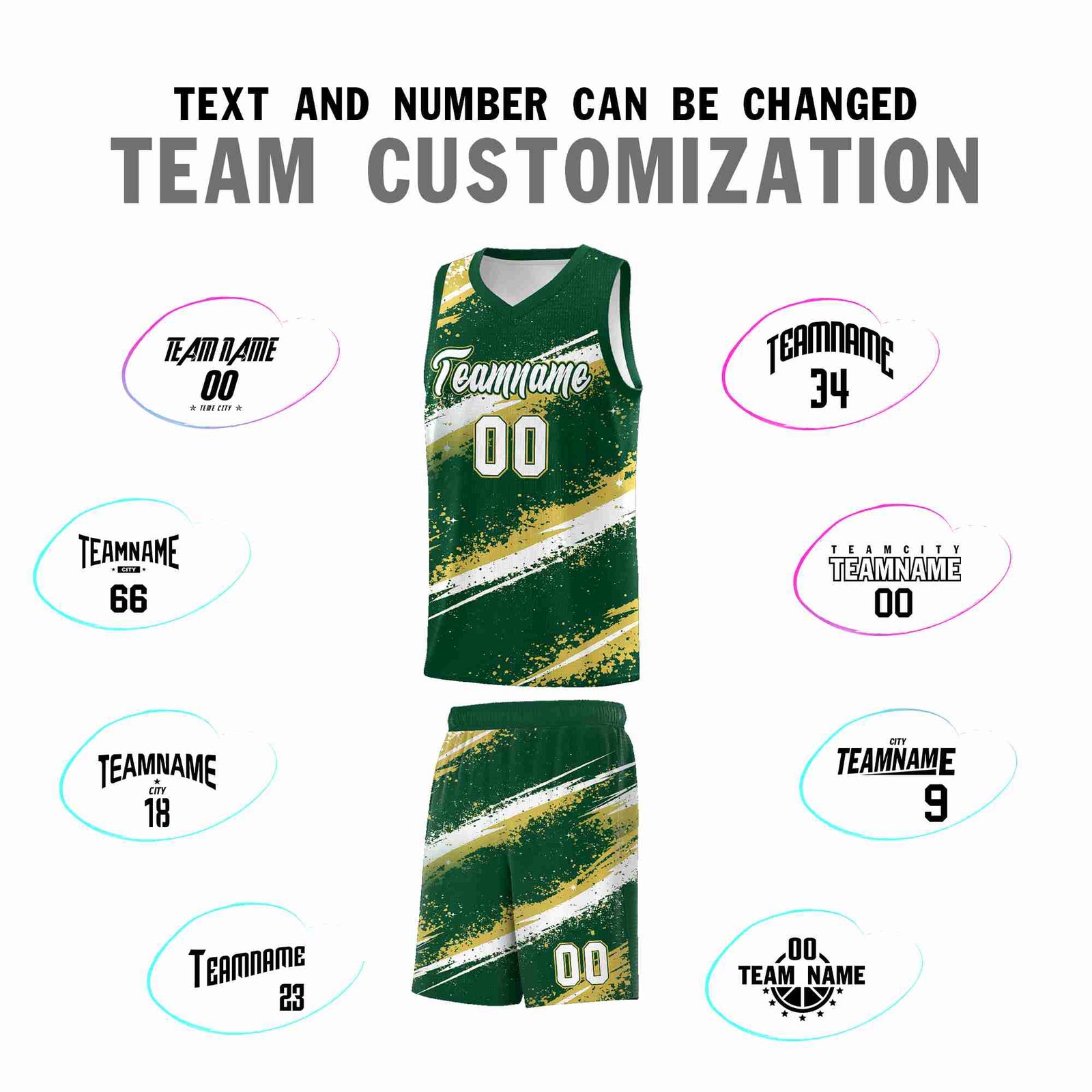 Custom Dark Green Old Gold White Basketball Jersey Stellar Strike Series Splash Drapable