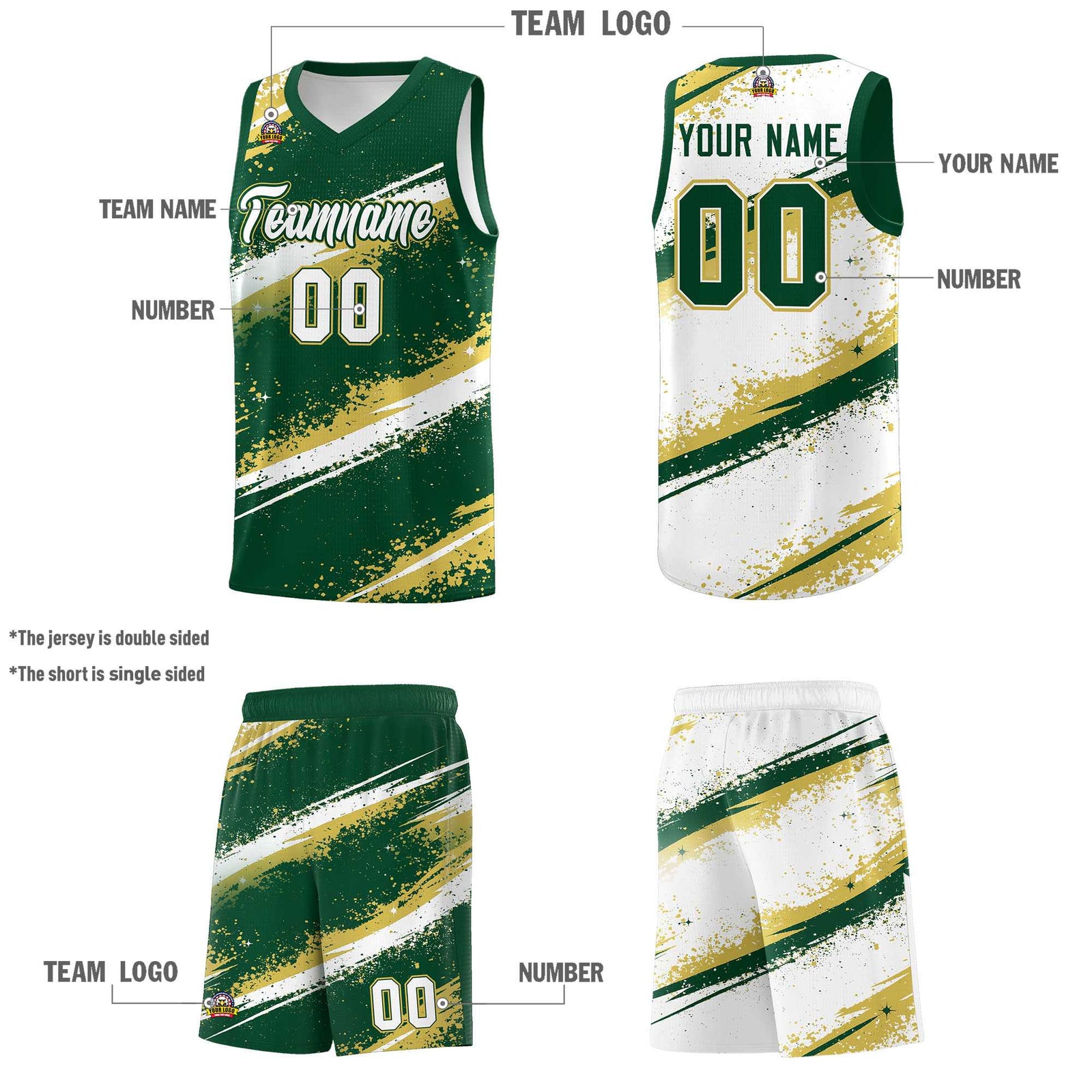 Custom Dark Green Old Gold White Basketball Jersey Stellar Strike Series Splash Drapable