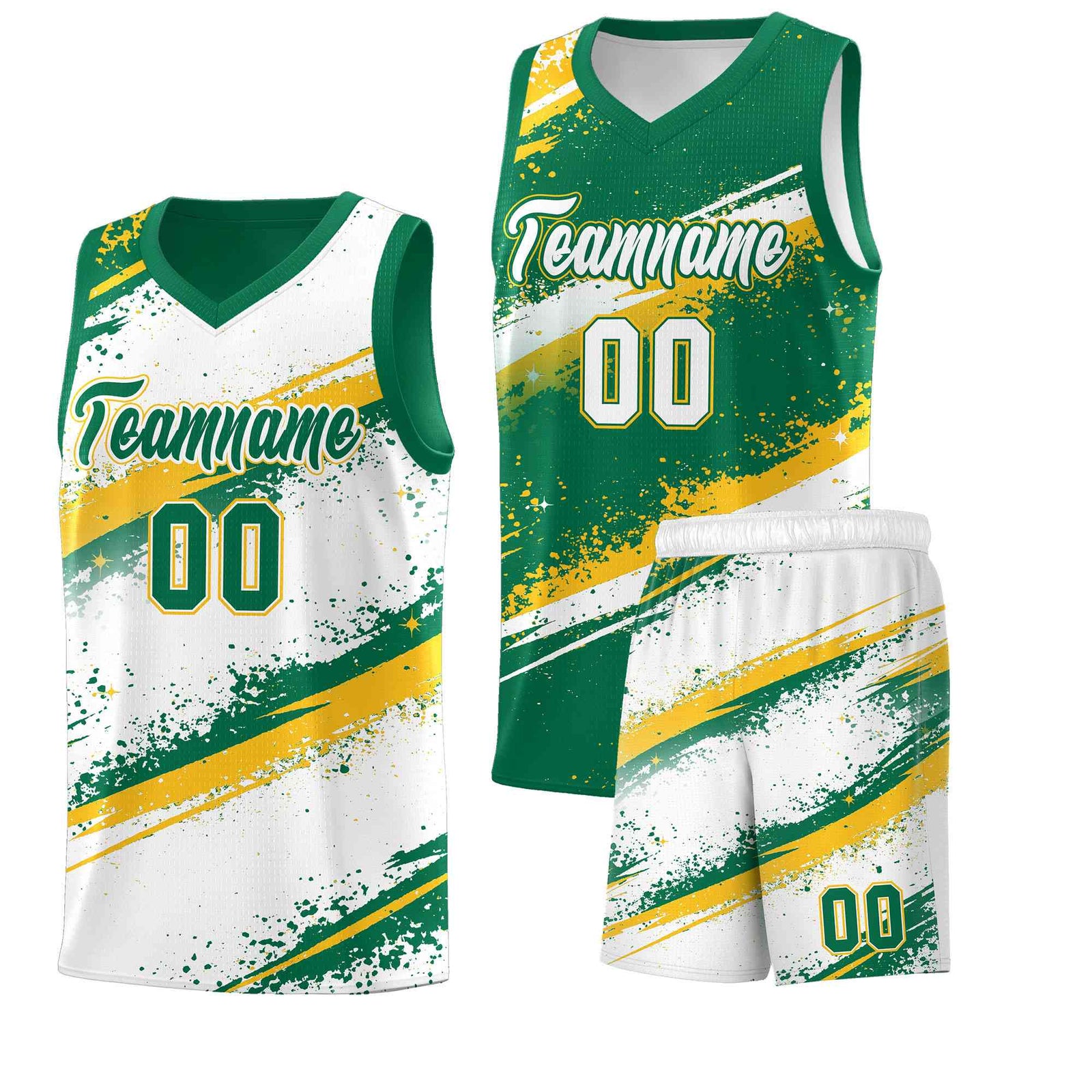 Custom Kelly Green Yellow White Basketball Jersey Stellar Strike Series Reversible Sublimation Printing
