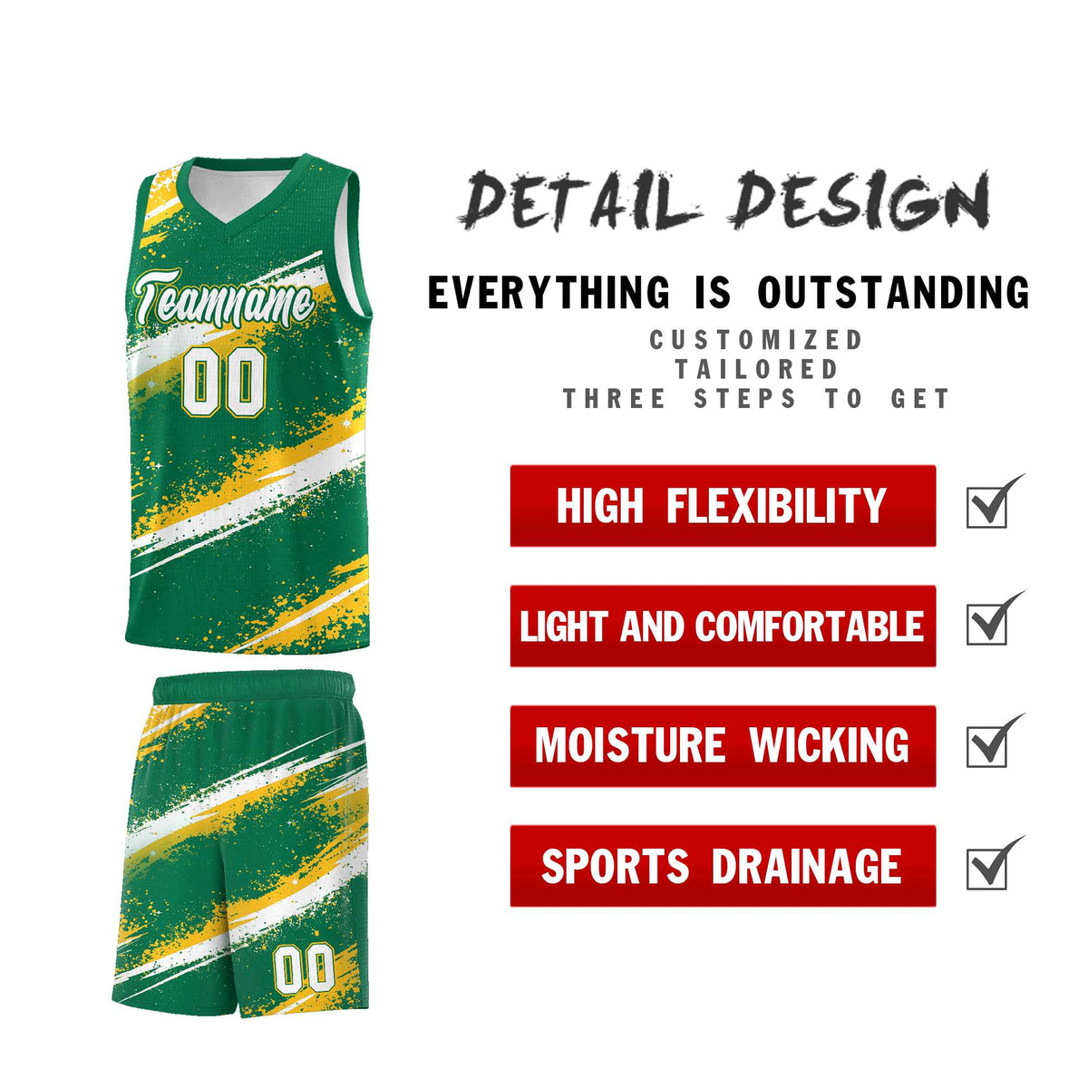 Custom Kelly Green Yellow White Basketball Jersey Stellar Strike Series Reversible Sublimation Printing