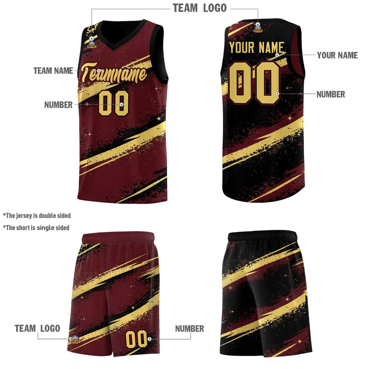 Custom Burgundy Black Khaki Basketball Jersey Stellar Strike Series Velocity Quick-Drying