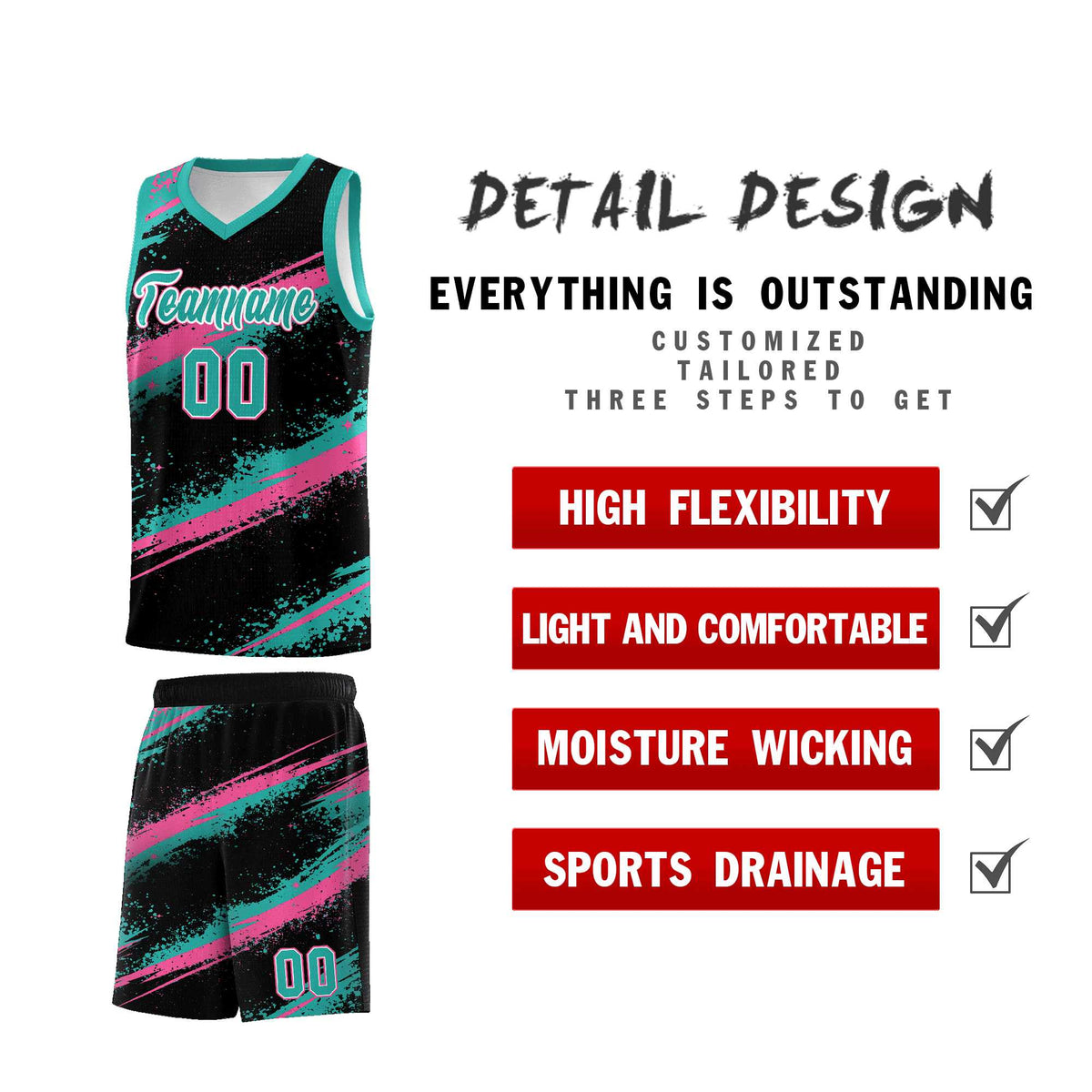 Custom Black Aqua Pink Basketball Jersey Stellar Strike Series Cosmic Lightweight