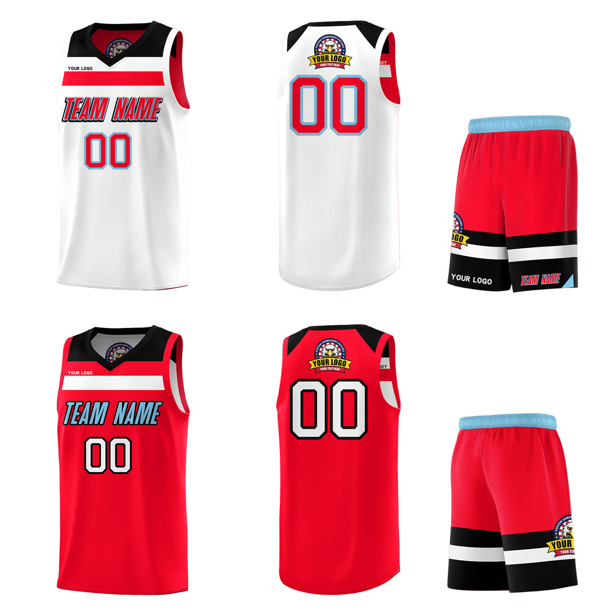 Fans-Made | Custom White Red Black-Light Blue Double Side Sets Basketball Uniform-Arizona Driven ¨C Available for Reorder
