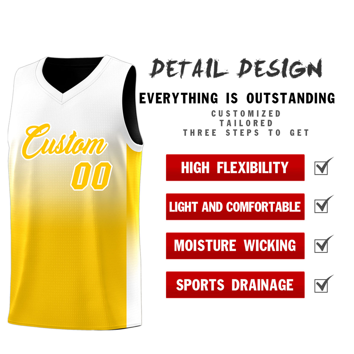 Fans-Made | Custom Black/White Yellow Gradient Fashion Double Side Sports Uniform Basketball Jersey – Available for Reorder