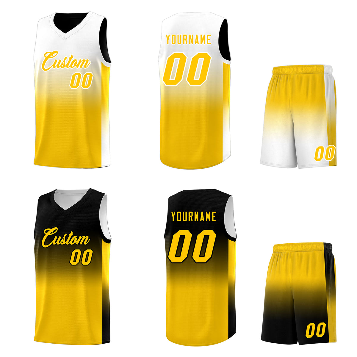 Fans-Made | Custom Black/White Yellow Gradient Fashion Double Side Sports Uniform Basketball Jersey – Available for Reorder