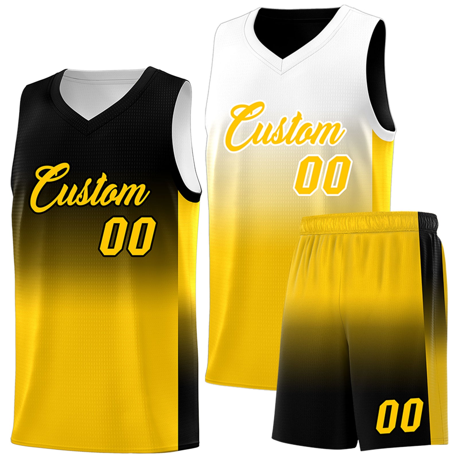 Fans-Made | Custom Black/White Yellow Gradient Fashion Double Side Sports Uniform Basketball Jersey – Available for Reorder