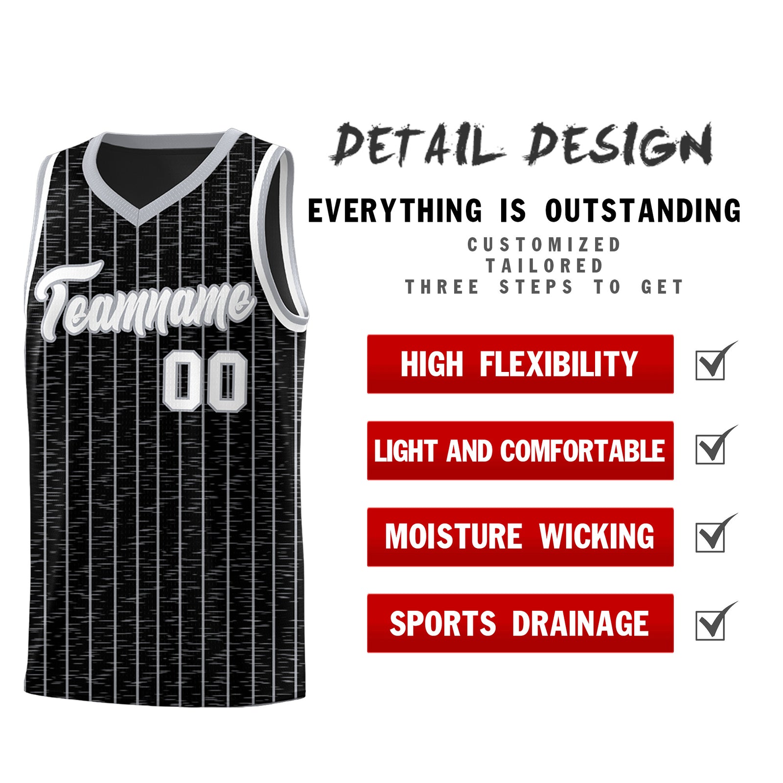Custom Black Custom Gray Pinstripe Retro Sets Uniform Basketball Jersey
