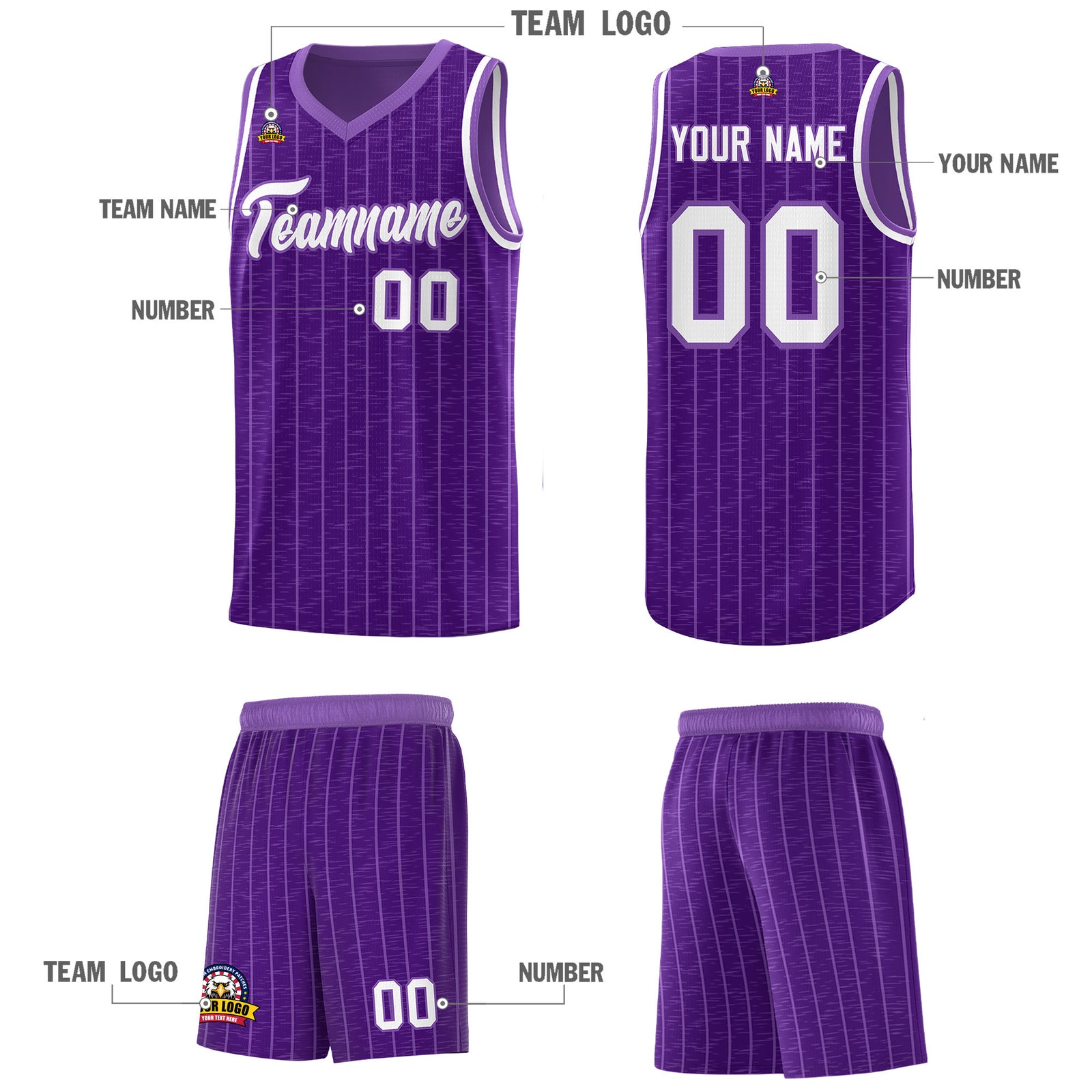Custom Purple Custom Gray Pinstripe Retro Sets Uniform Basketball Jersey