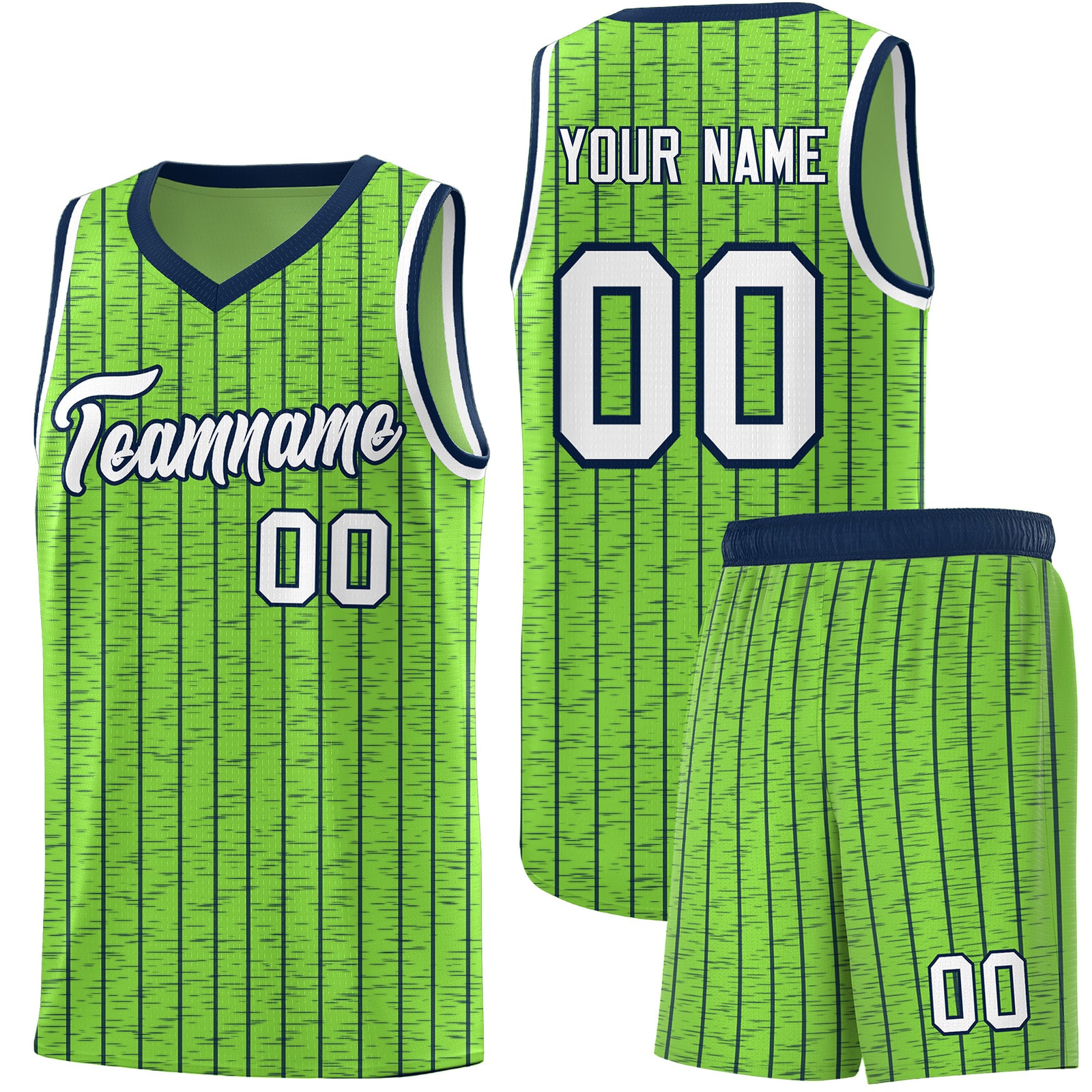 Custom Fluorescent Green Custom Gray Pinstripe Retro Sets Uniform Basketball Jersey